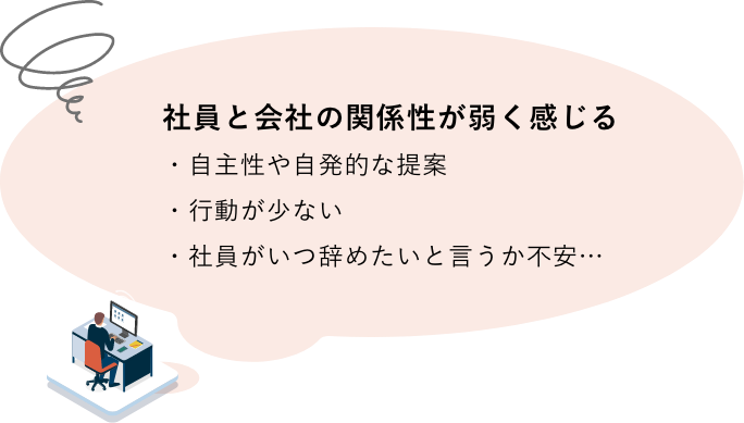 社員と会社の関係性が弱く感じる。（例）自主性や自発的な提案・行動が少ない・社員がいつ辞めたいと言うか不安…